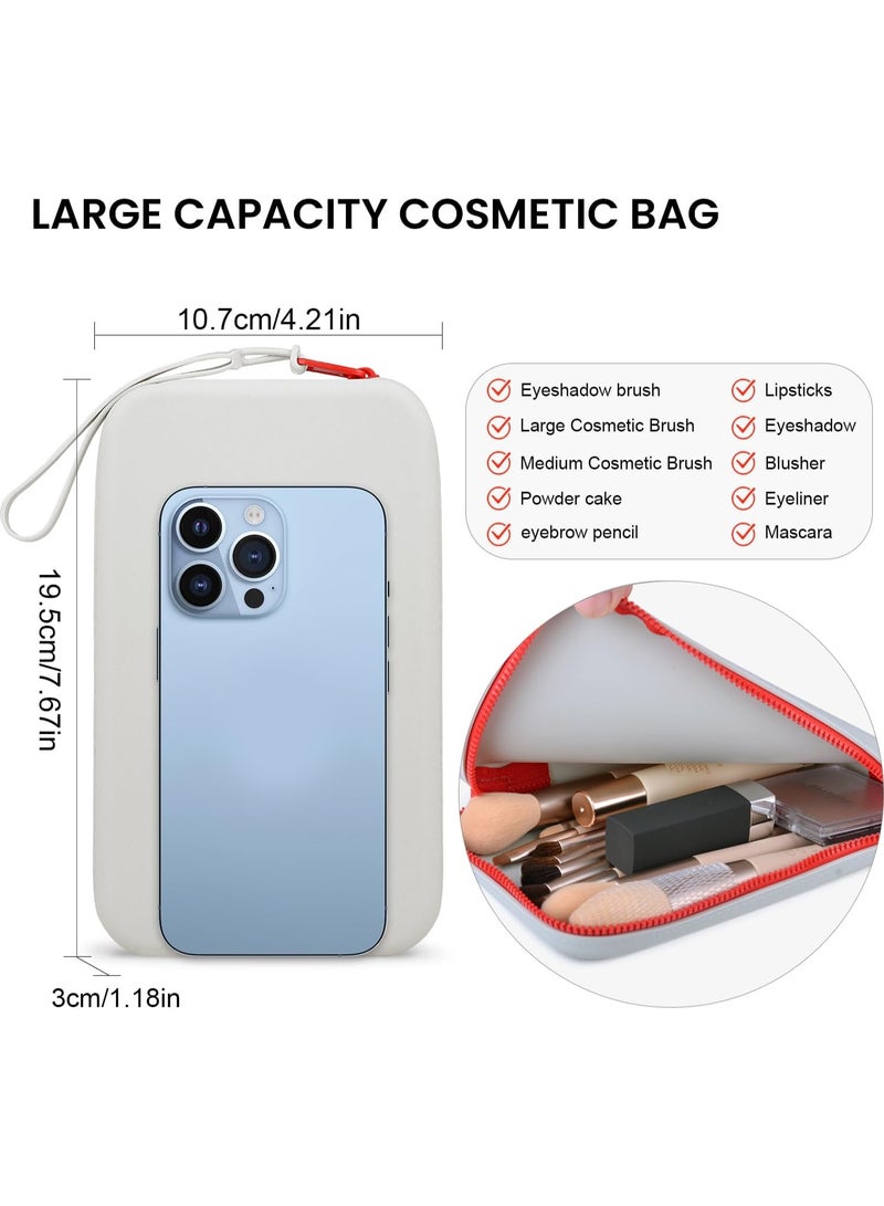 تنظيم فرشاة ماكياج السفر مصنوع من السيليكون مقاوم للماء سهل التنظيف مع إغلاق السحاب. هذه حقيبة ماكياج صغيرة لطيفة تحمل ما يصل إلى 10 فرشات ماكياج.  (رمادي فاتح) - Image 5